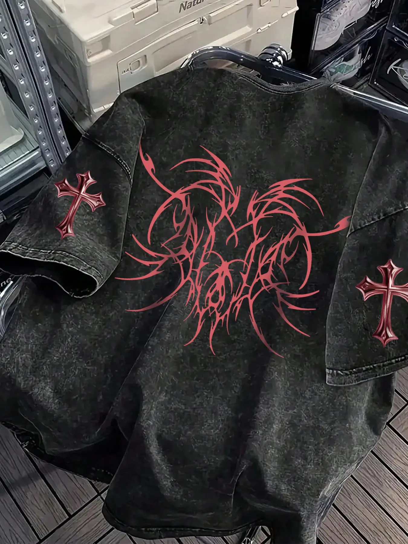Men's Opium Style Acid Wash Oversized T-Shirt - Cyber Tribal Metal