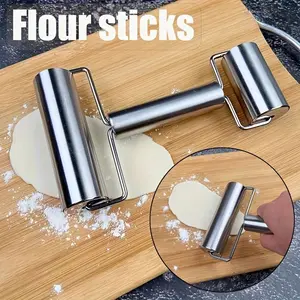 Stainless Steel Dual-Headed Dough Roller, Multi-Functional T-Shaped Rolling Pin, Non-Stick Dumpling Wrapper Roller, Baking Pressing Tool