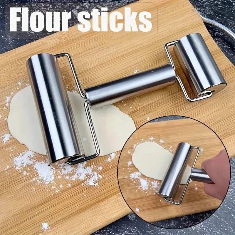 Stainless Steel Dual-Headed Dough Roller, Multi-Functional T-Shaped Rolling Pin, Non-Stick Dumpling Wrapper Roller, Baking Pressing Tool, Baking Utensils