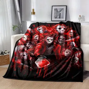 Horror Movie Character Killer Jason Voorhees Halloween Party Blanket Soft Funny Flannel Material Throw Blanket Multipurpose Office Bedding Blanket PlushThin Warm Napping Blanket for Home Office School Travel Lightweight Anime Quilt Holiday Gift Fans