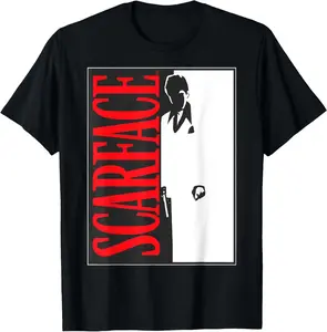 Scarface Black and White Movie Poster Graphic Summer Casual Shortsleeve Cotton T-Shirt