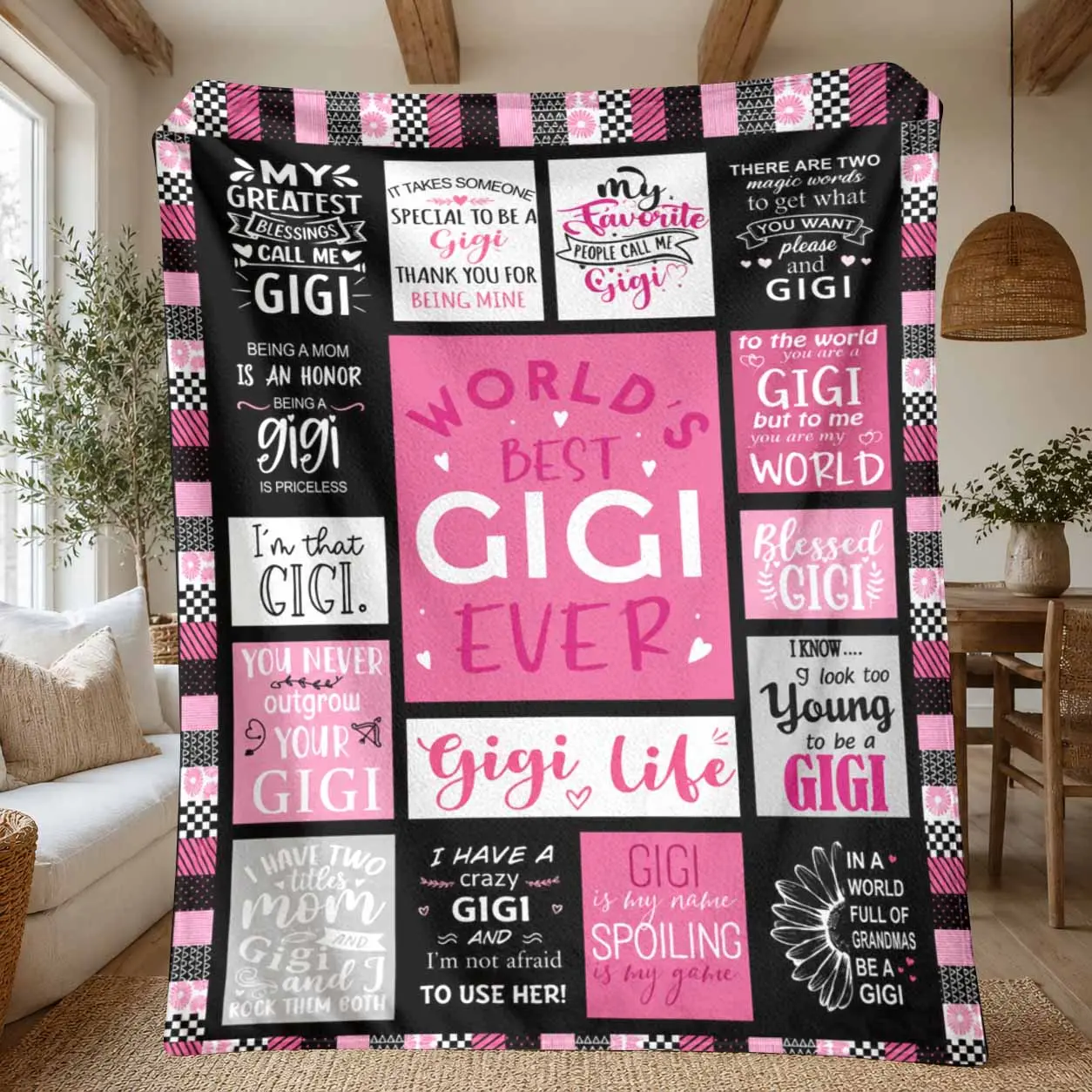 Gigi Flannel Decorative Blanket - Anti-Pill, Inspirational Quote Typography Print, Ultra Soft, Lightweight, Breathable, Durable, Wrinkle Resistant, Multi-Size, Machine-Washable, Comfy & Cozy Indoor/Outdoor Living Room Throw, Birthday Gift for Grandmother