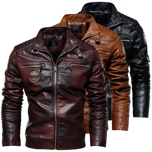 2025 New men's pu leather jacket, motorcycle jacket and fleece leather jacket, men's jacket Clothes Black Tops Long SleeveWomen's pullover sweater