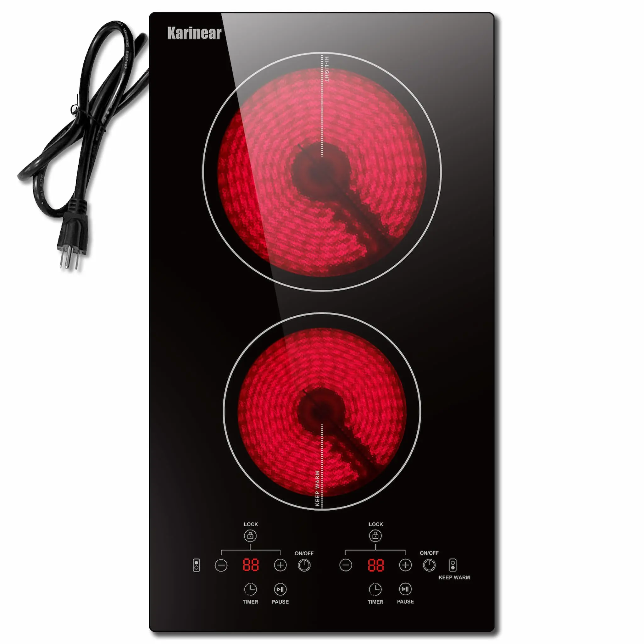 Karinear Portable Double Burner Electric Induction Hob - Kitchen Appliance with 9 Power Levels, Sensor Touch Control, Child Safety Lock, Timer, Over-Temperature Protection