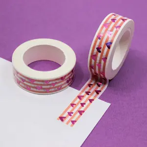 Striped Red Foil Hearts Washi Tape