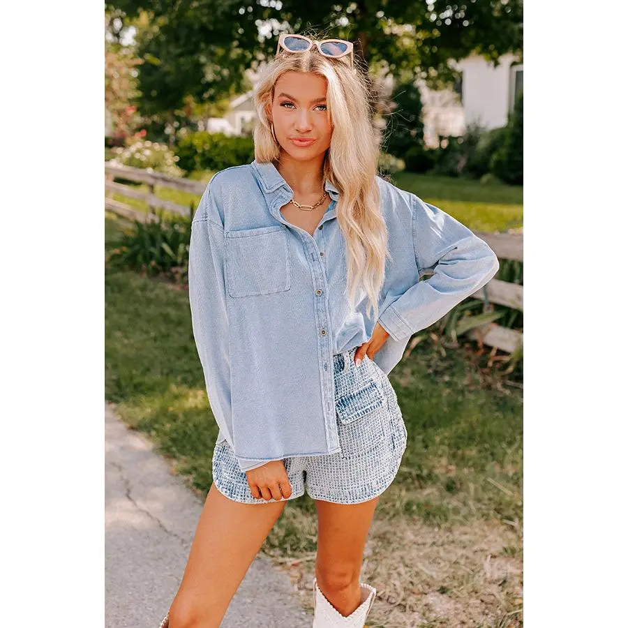 Casual Setting Chambray Button Up in Light Wash