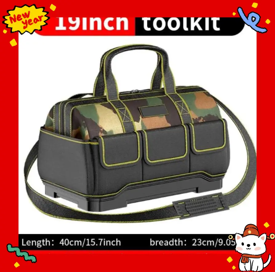 19in Professional Electrician Tool Storage Bag Organizer Kit, High-Strength Oxford Cloth, Multi-Tool Pockets, Double-Layer Reinforced PP Bottom, Reflective Waterproof Design, 19in x 25in x 23in, High-Strength Tool Bags