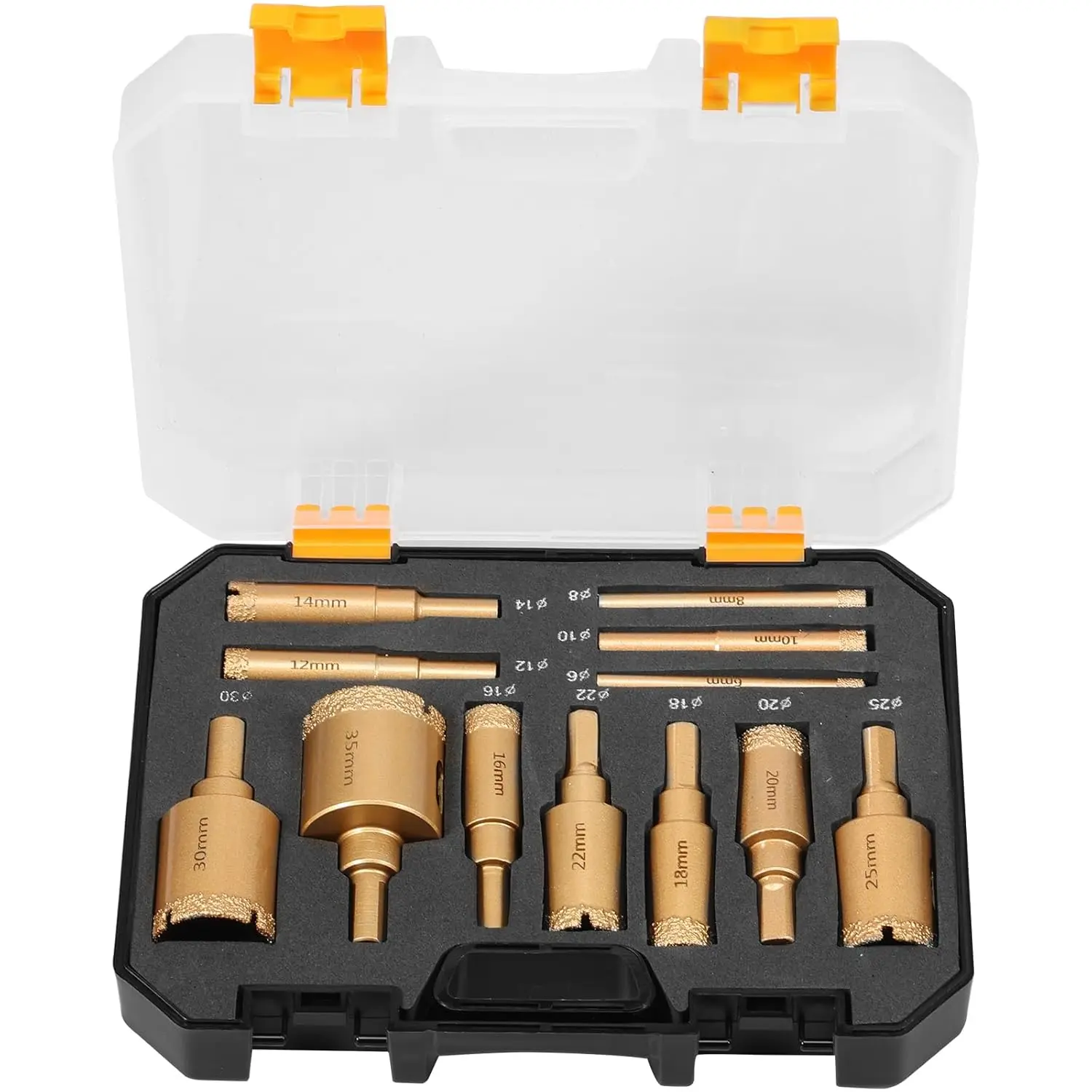 12-Piece Diamond Drill Bit Hole SawKit for Ceramic, Glass, and TileCutting - Perfect for DrillingPorcelain, Marble, Granite, andGypsum -Includes Sizes from 0.24Inch to 1.38 Inch (6mm to 35mm)