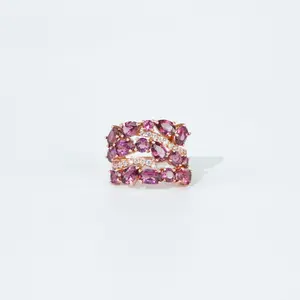 Luxurious Garnet Ring 925 Sterling Silver Rose Gold-plated