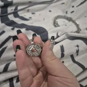 Stainless Steel Freemason Men's Ring with Red Stone in the Middle Classic Masonic Symbol Design