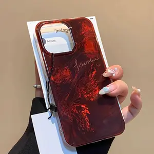 Premium Burgundy Laser for IP16promax Phone Case iP15pro New IP14/13 Simple Creative Protective Case