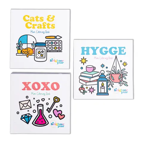 A Brighter Year 3-Pack Cozy Coloring Book Bundle - Adult Art Coloring Book with Cute Design Pages, Expressive Office Stationery Art Supplies, Gift Ideas for Kids