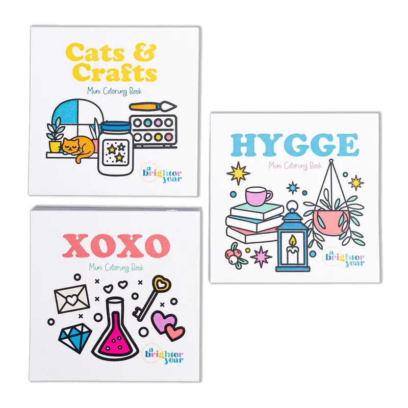 A Brighter Year 3-Pack Cozy Coloring Book Bundle - Adult Art Coloring Book with Cute Design Pages, Expressive Office Stationery Art Supplies, Gift Ideas for Kids