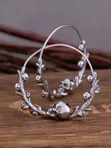 Gothic Rusty Branch Skull Round Hoop Earrings, Vintage Punk Unisex Design, Party Street Style Personalized Earings for Men and Women, High Quality Fashion Earrings