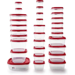 Rubbermaid 60-Piece Food Storage Containers with Lids Microwave & Dishwasher Safe Red Color Ideal for Meal Prep Pantry Storage Durable Thick-Walled Set of 30 Containers & 30 Lids Stackable Design Built-In Vents BPA Free