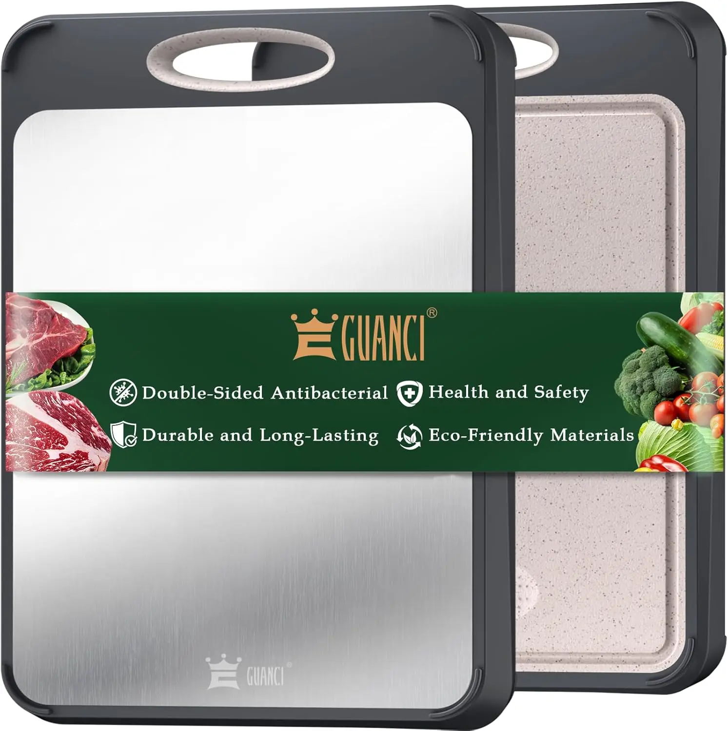 Cutting Board for, Non Toxic 2-in-1 Sided, 304 Food Stainless & Wheat Straw PP Chopping Board for Meat & Vegetables,, Large 16"*11"