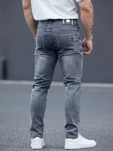 Men's Slim Fit Elastic Jeans, Casual Long Pants for Spring Summer, New European Style Vintage Blue Denim, All Seasons Wear