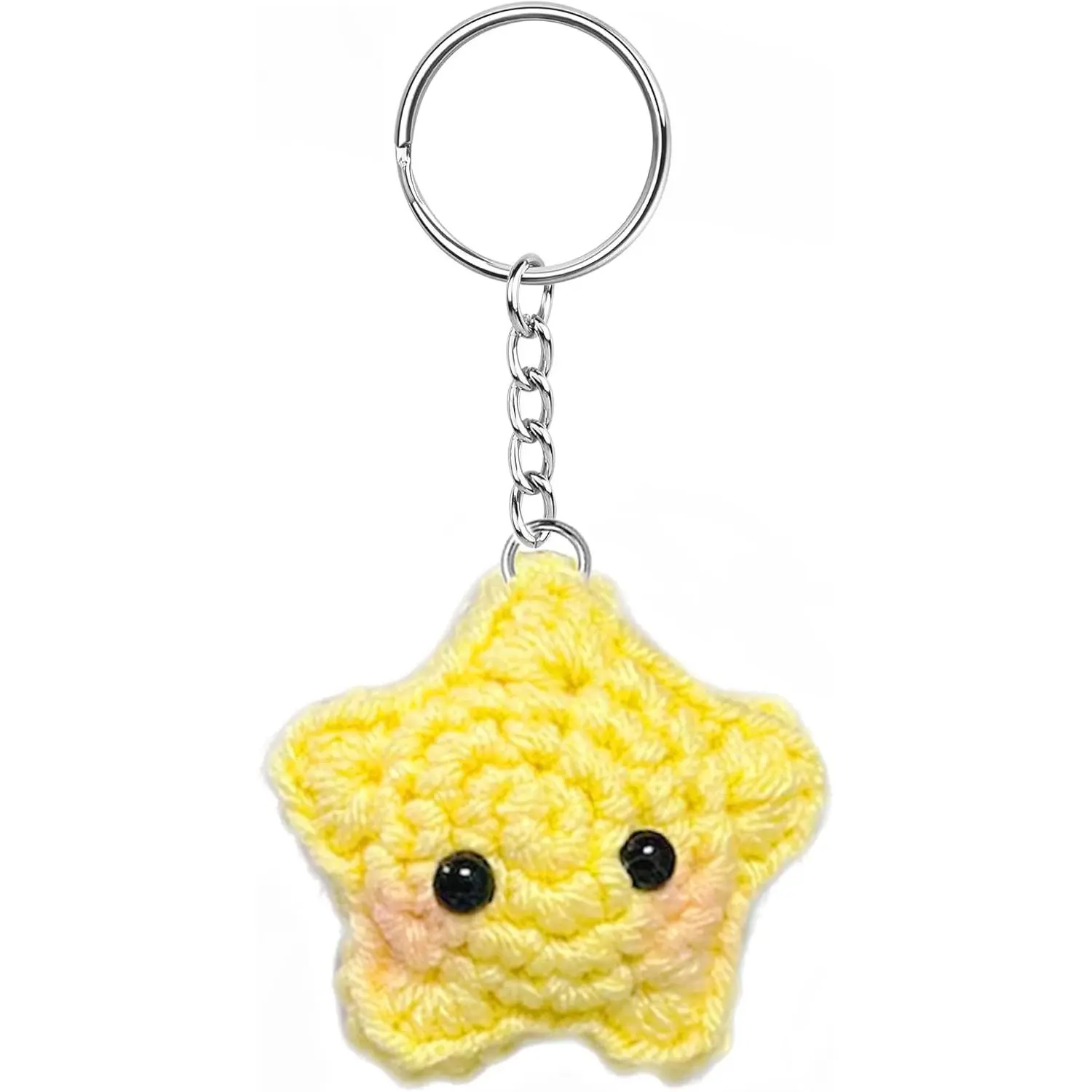 Women's Handmade Crochet Star Keychain - 4 Inches Tall Soft Plush Blush Star Shape, Car Key Decor, Purse Bag Charm Key Ring Gift, 4" Tall, About 4"