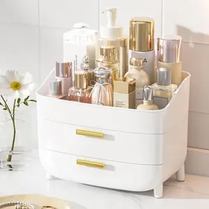 3-Tier Skincare Makeup Organizer with Drawers for Vanity and Bathroom Countertop, Large Cosmetic Storage Box Case for Dresser, with Non-Slip Base