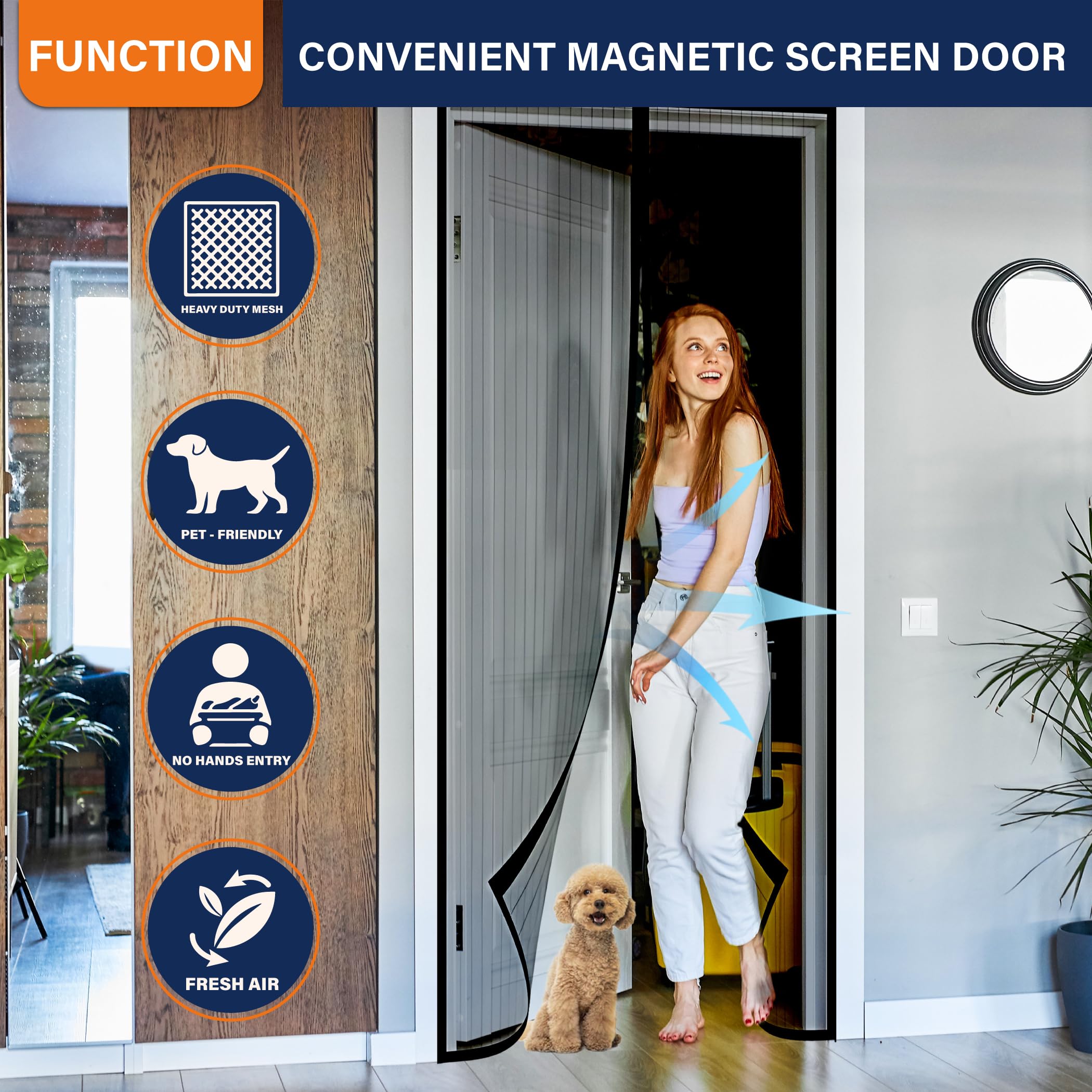 2026 New Magnetic Screen Door,Self Sealing Magnets, Easy Install Screen Doors with Magnets,Pet & Kid Friendly Fall Freshness springtok,Black