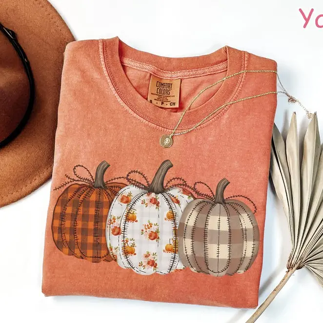 Comfort Colors Pumpkin Shirt, Boho Fall Pumpkin T-Shirt, Patchwork Pumpkin Tee, Cute Autumn Shirt, Fall Harvest Shirt, Pumpkin Patch Shirt