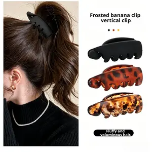 Matte Banana Hair Clips for Women 4 Pack Non Slip Acrylic Hair Clips Leopard Amber Black Japanese Korean Style High Ponytail Bun Hairstyles Volumizing Hair Accessories