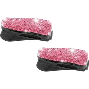 2 Pcs Bling Sunglasses Holders for Car Sun Visor, Bling Crystal Sunglasses Hanger, Fashion Ticket Card Clip Eyeglasses Mount for Women Girls (Pink)