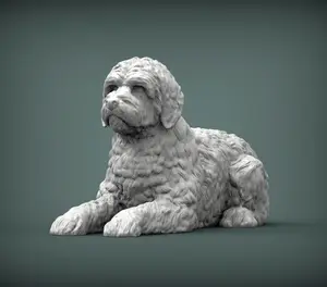 Bark and Stone Artwork Goldendoodle Sculpture Lying 3D Printed Lifelike Portrait of Happy Serenity PLA Material Custom Made to Order