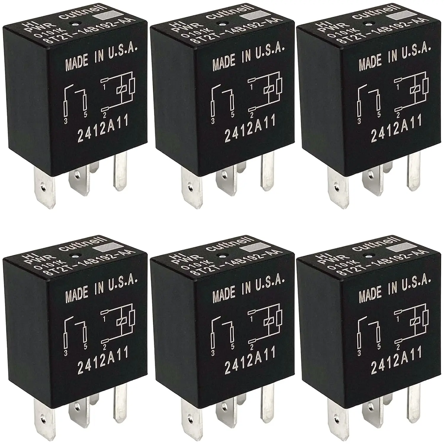 6-Pack 8T2T-14B192-AA Relay 12VDC 30A 4-Pin SPST Automotive Relay - Compatible with Select Ford F-150, Explorer Vehicles - Fixes Fuel Pump, Cooling Fan & P0230/P0691 Errors