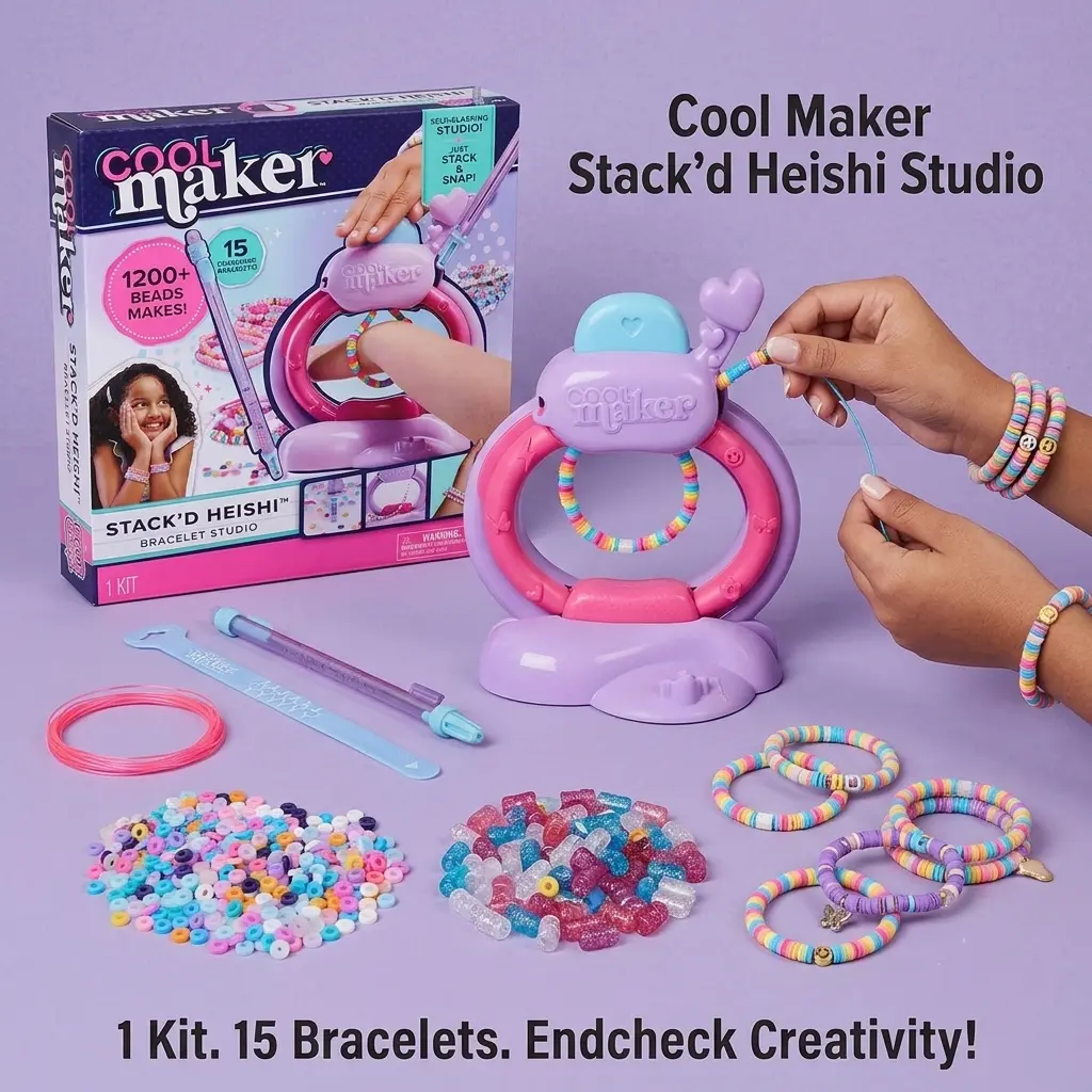 Cool Maker Stack'd Heishi Studio Bracelet Making Kit with Easy Beading Pen & Over 1200 Beads, Makes 15 Bracelets, Arts and Crafts Toys for Girls Ages 7 and Up