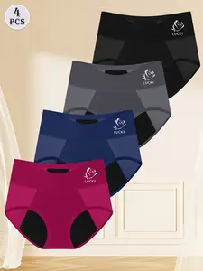 4 Pack Of Solid Color Leakproof Period Panties Mesh Breathable Comfy Underwear Simple Undergarments Lady Letter Print Panty Eco Friendly Reusable Wear