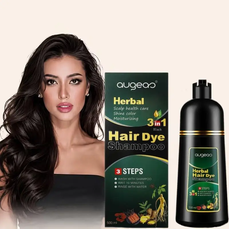 Dark Brown Hair Dye Shampoo 3 in 1, Rich Color Shine for 3-4 Weeks, Premium Coloring Shampoo for All Hair Types, Gentle Herbal Formula Safe for Damaged Hair, Easy At-Home Use for Women & Men 16.91oz
