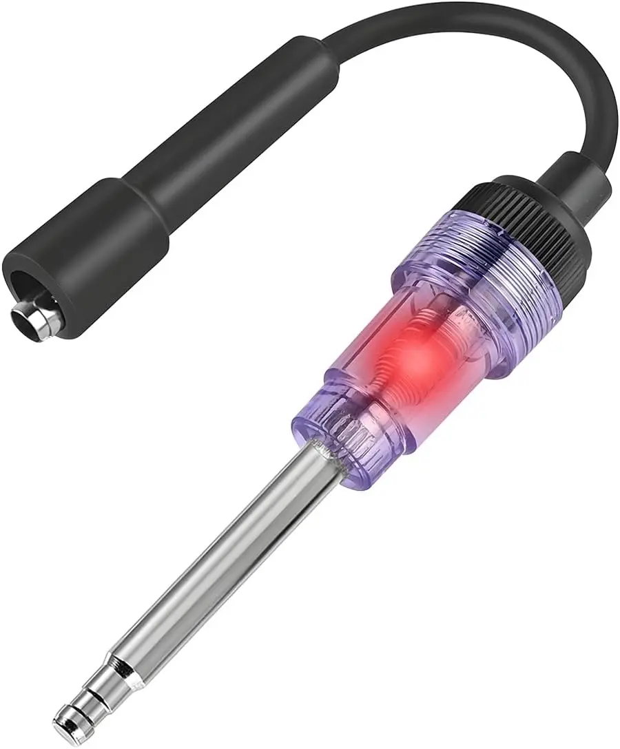 Inline Spark Plug Tester with Straight Boot, Easy-to-Use Engine Ignition Tester Light, Small Armature Diagnostic Tool for Automotive Cars, Lawnmowers