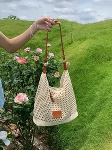 New Summer Lazy‑Style Crochet Hollow‑Out Woven Women's Bag, Vacation Tote Beach Underarm Shoulder Bag