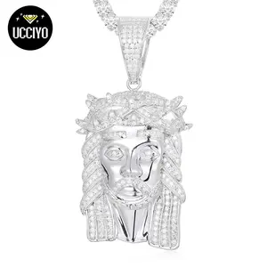 【#P240】925 Sterling Silver Synthetic Moissanite Pendant Necklace, Portrait Pendant for Men and Women Hip Hop Exquisite Jewelry Gift