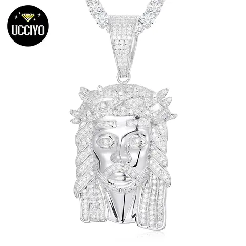 UCCIYO S925 Sterling Silver Round Synthetic Moissanite Jesus Cross Pendant Necklace - Exquisite Daily Unisex Casual Jewelry Gift by Guangzhou Qunpeng Jewelry Co., Ltd.【#P240】