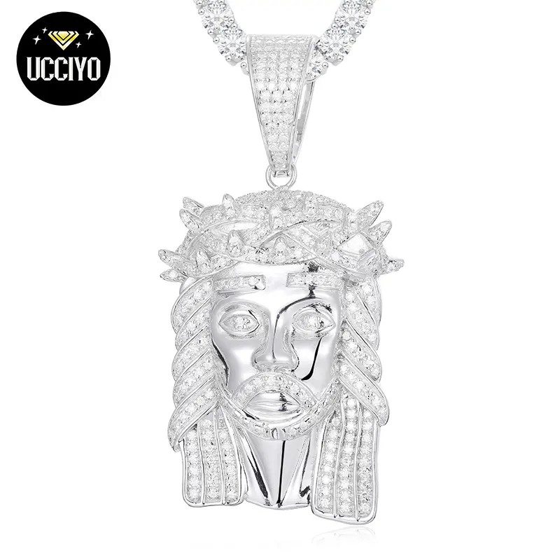 UCCIYO S925 Sterling Silver Round Synthetic Moissanite Jesus Cross Pendant Necklace - Exquisite Daily Unisex Casual Jewelry Gift by Guangzhou Qunpeng Jewelry Co., Ltd.【#P240】