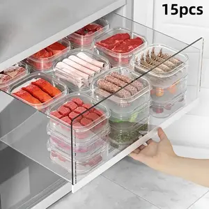 15pcs Versatile Stackable Plastic Food Storage Fridge Containers with Secure Lids, Transparent and Dishwasher-Safe Boxes for Freshness, Ideal for Veggies, Fruits, Dumplings and More