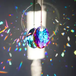 Natural Crystal Decoration Ornament, 3D Suncatcher Round 75mm Pendant Aura Crystal Window Hanging Prism Decor Gifts, Rear Mirror Hanging Decoration
