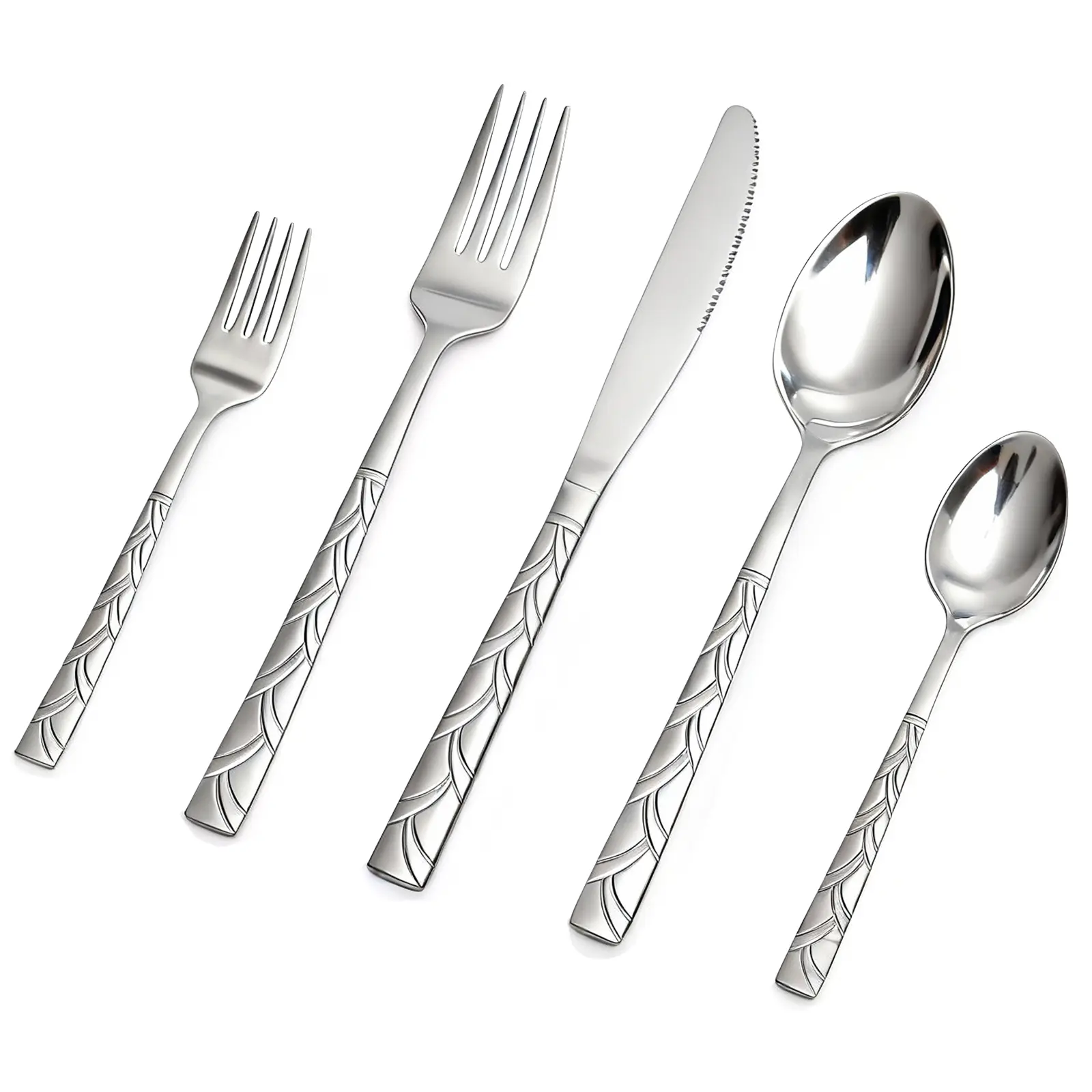 Titanium-Coated Food-Grade Cutlery Set, Multi-Piece Reusable Dinner Set, Rust-Proof, Corrosive-Resistant, Slim Easy-Grip, Lightweight Durable Dishwasher-Safe Tableware Kit with Knife, Fork, Spoon, Dessert Forks, Teaspoons, Ideal for Camping, Picnics
