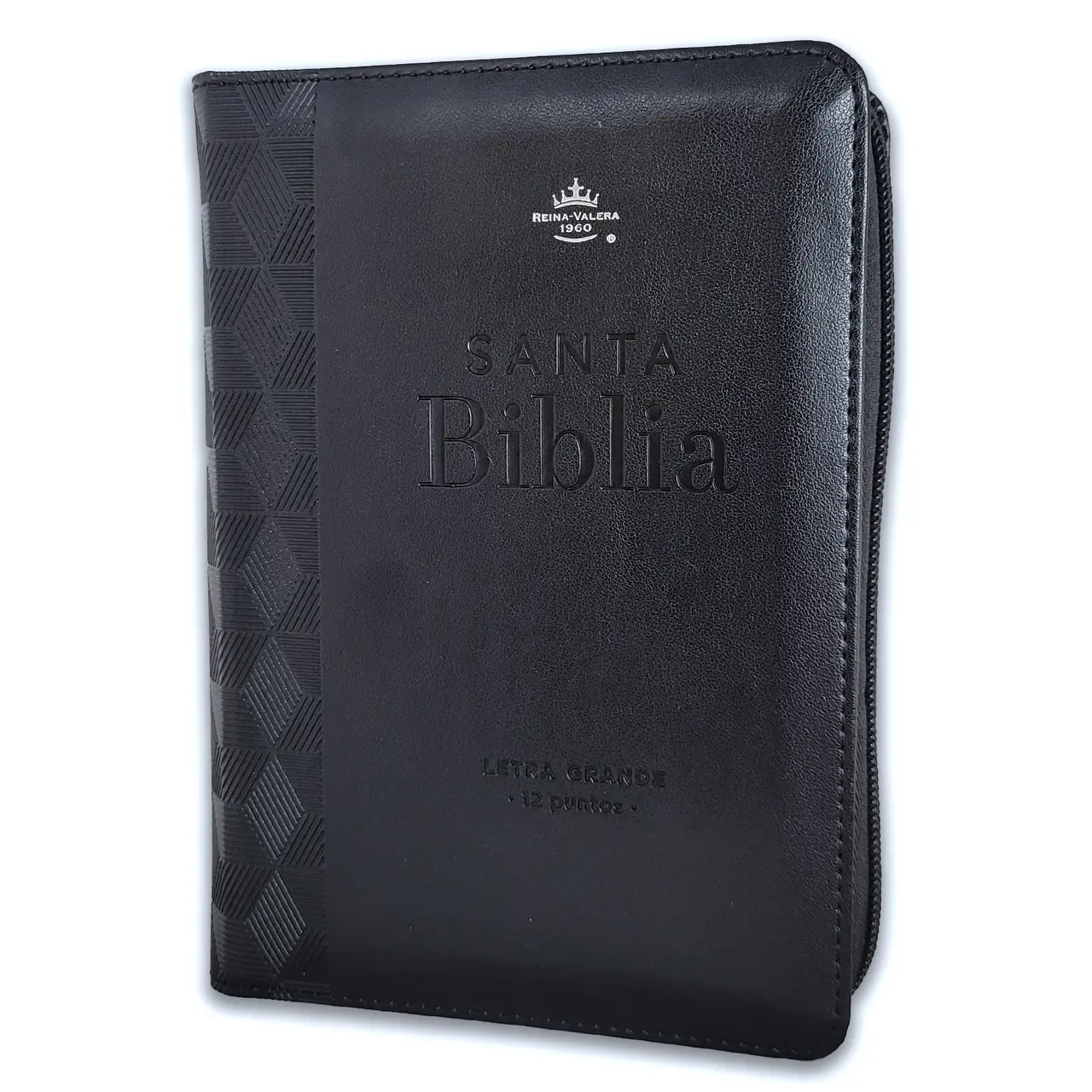 Biblia con Cierre Portátil 12 puntos RV1960, imit piel negro geométrico