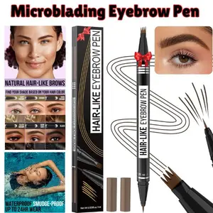 Microblading Eyebrow Pen – Waterproof 2-in-1 Brow Pencil, Dual Tip (4-Fork & Brush), Natural Hair Strokes, Smudge-Proof Durable Finish (Dark Brown)