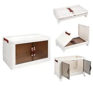 1 Pack Storage Bins With Lids, Portable Closets Folding Storage Box With Doors And Wheels, Collapsible Plastic Storage Bins For Closets, Stackable Storage Organizer, Storage Containers For Closet