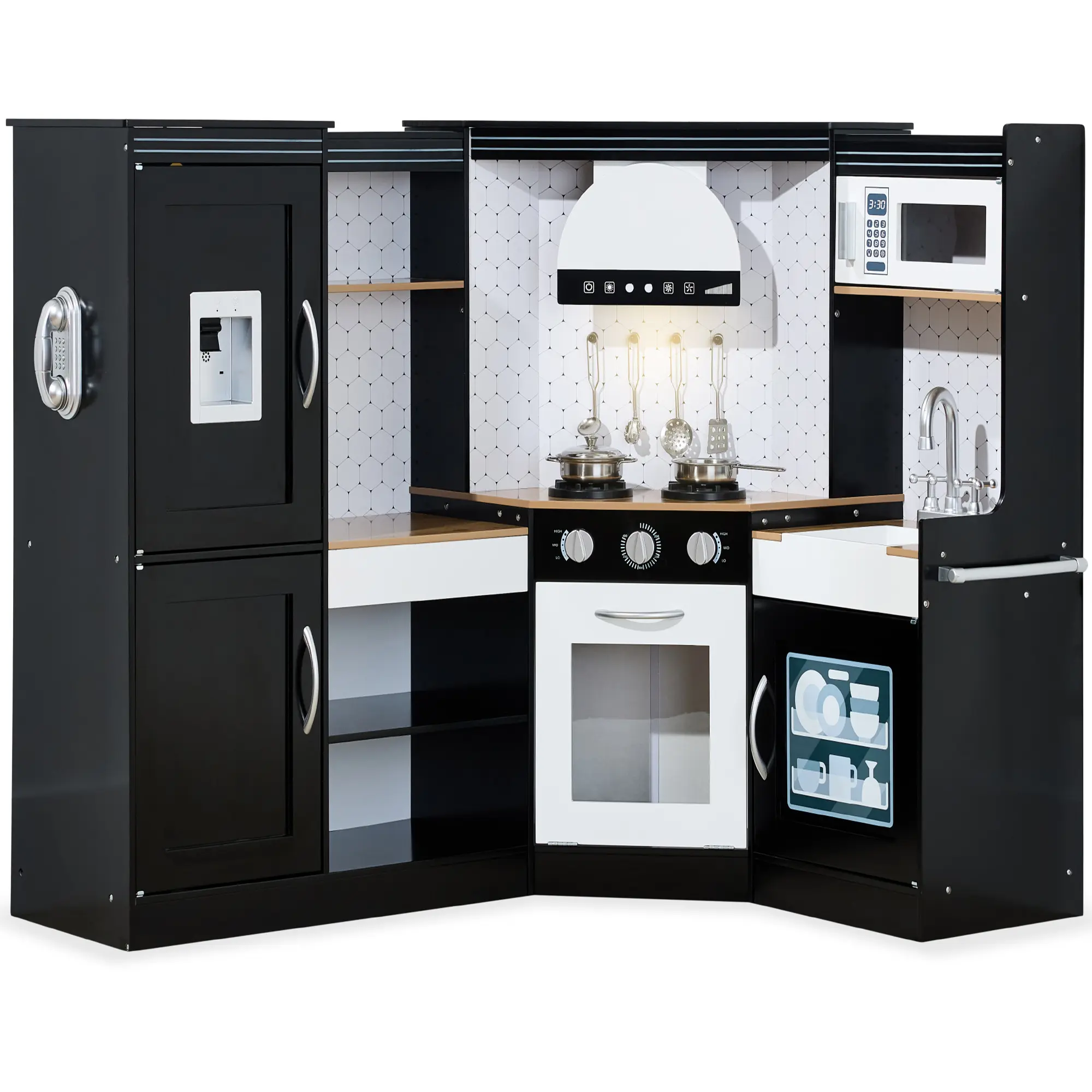 Best Choice Products Pretend Play Corner Kitchen, Interactive Wooden Kids Set w/ Lights & Sounds