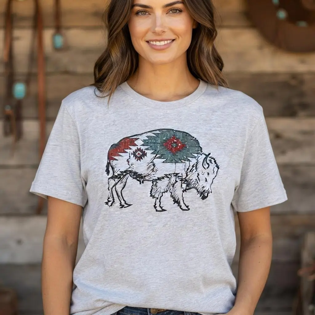 Aztec Bison T-shirt, Aztec Buffalo Southwestern Shirt, Country Gifts For Him Her, Western Tee, Wild West T-shirt
