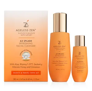 Ageless Zen AZ Splash Refreshing Facial Cleanser 180ml+60ml - Gently Exfoliates, Cleanses Pores, Normalizes pH, Hydrates, Contains Seaberry Manuka Honey & Pearl Powder, Vitamin E,  Jojoba Oil