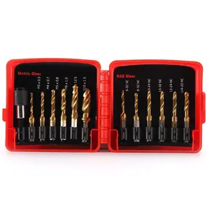 Titanium Combination Drill and Tap Bits Set with Quick Change Adapter, 13 PC SAE/Metric Screw Taps, 3-in-1 Bit Tool for Drilling, Tapping and Countersinking