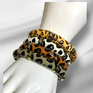 Leopard Adjustable Plastic Bangle with Gold Details - Stylish & Trendy Accessory for Everyday Wear