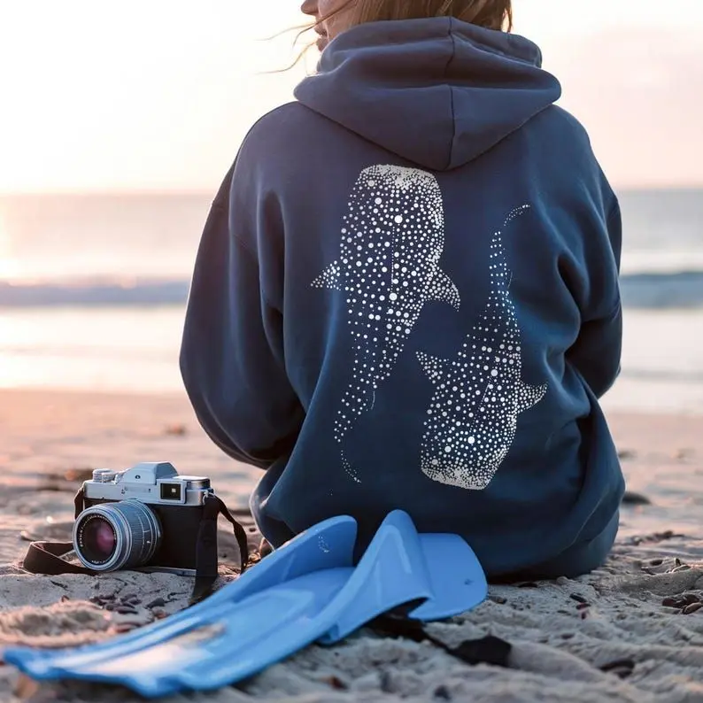 Whale Shark Hoodie, Pullover Hoodie For Ocean Lovers Gift, Diving Girl Hoodie, Coconut Beachy Girl Sweater, Sea life Gifts