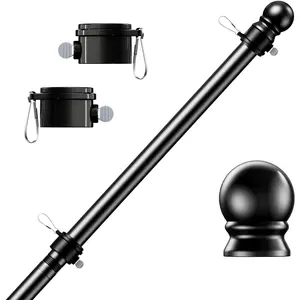 Flag Pole,  Free Spinning Stainless Steel Rustproof Flagpole for 3x5  Fan Outdoor Flags for Outside House (Black, 5FT, Without Bracket)